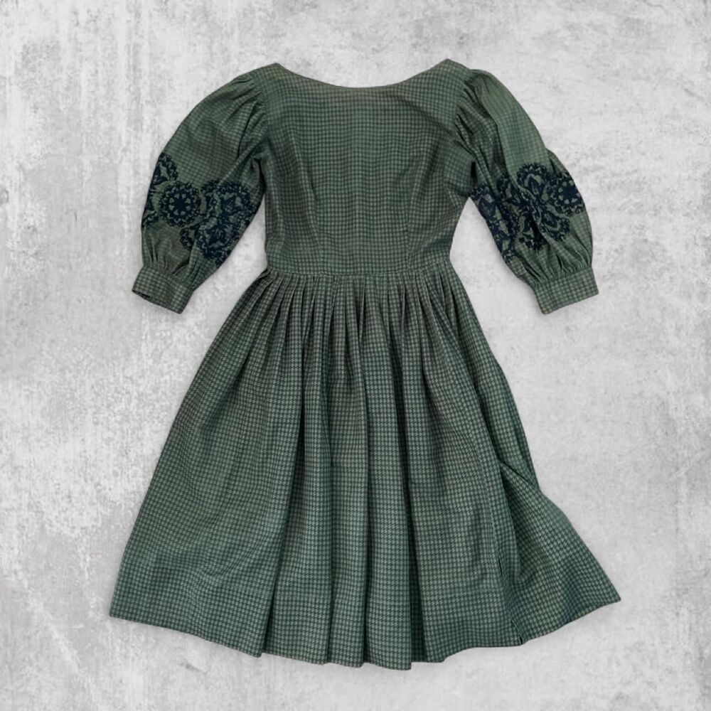 VTG 70s Perry Gitlin NY Gingham Embroidered Prairie Dress